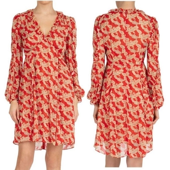 THE KOOPLES: WRAPAROUND SHORT PRINTED DRESS WITH FRILLS ❤️ size 2 - Picture 1 of 13